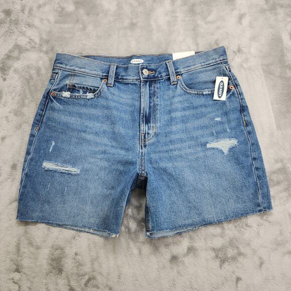 NEW Old Navy Shorts Womens 10 Blue Distressed High Rise Straight Cut Off Denim - Picture 1 of 12